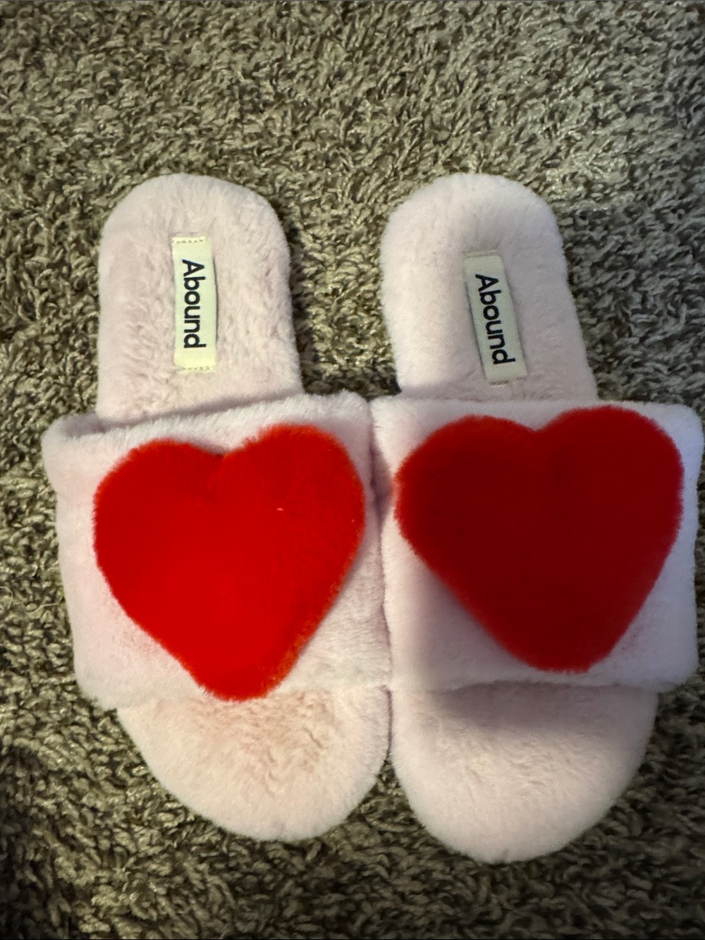 Abound Light Pink Plush Slide Slippers with Red Heart Accent